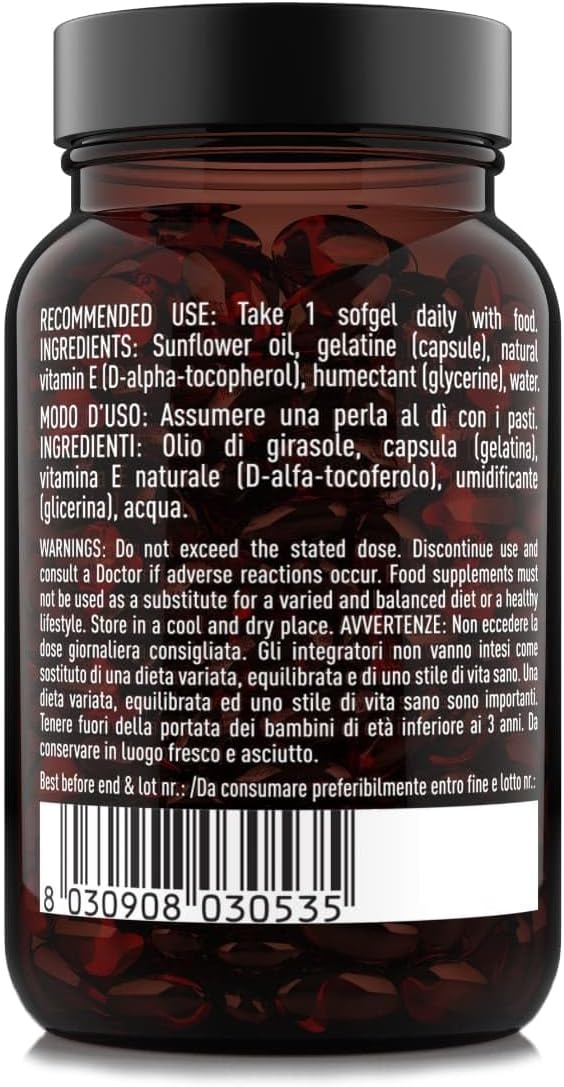 NÄTOO Vitamina E 60mg (90UI) Softgel 90 perle. Integratore naturale (D-Alfa-Tocoferolo) - Vitamina E Pura potente antiossidante - Alto dosaggio 500% del VNR