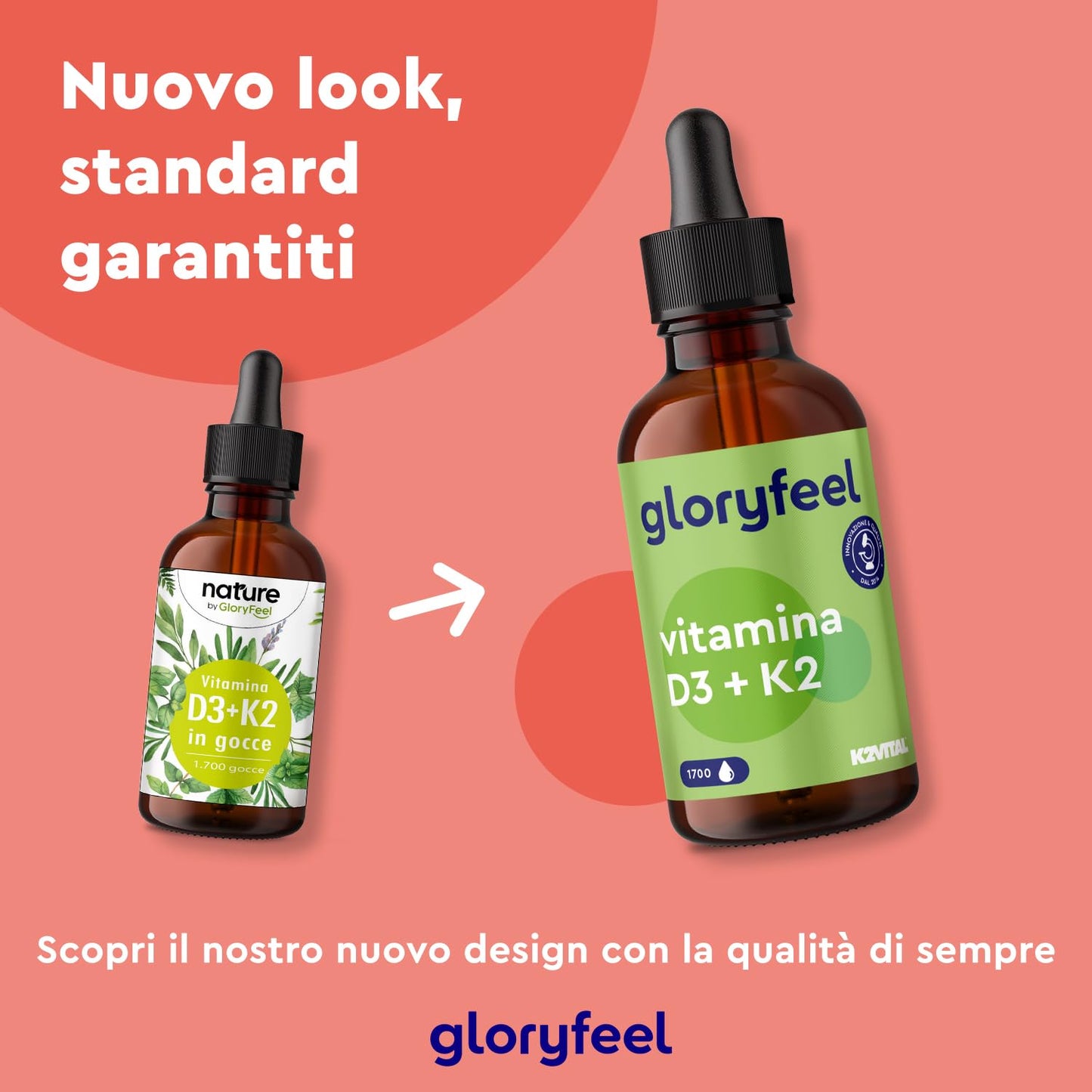 Vitamina D3 K2 50ml in Gocce, Colecalciferolo 1000 UI per Goccia + Vitamina, Menachinone Premium 99,7+% All Trans MK7 (K2VITAL® di Kappa), Integratore Naturale con Pipetta Dosagocce