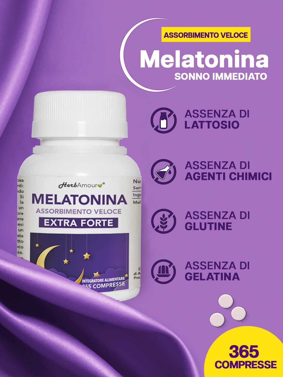 HerbAmour MELATONINA PURA EXTRA FORTE | Integratore I 365 Compresse