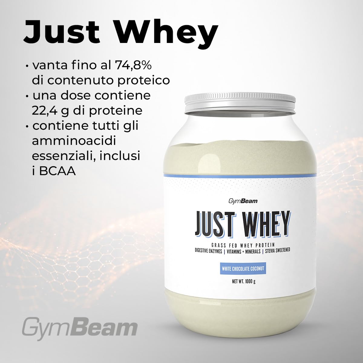 GymBeam Just Whey, Proteine in Polvere Multicomponente da Siero di Latte, Concentrato e Idrolizzato, 22,4g Proteine per Dose, con BCAA e Amminoacidi Essenziali (1000 g, Chocolate Milkshake)