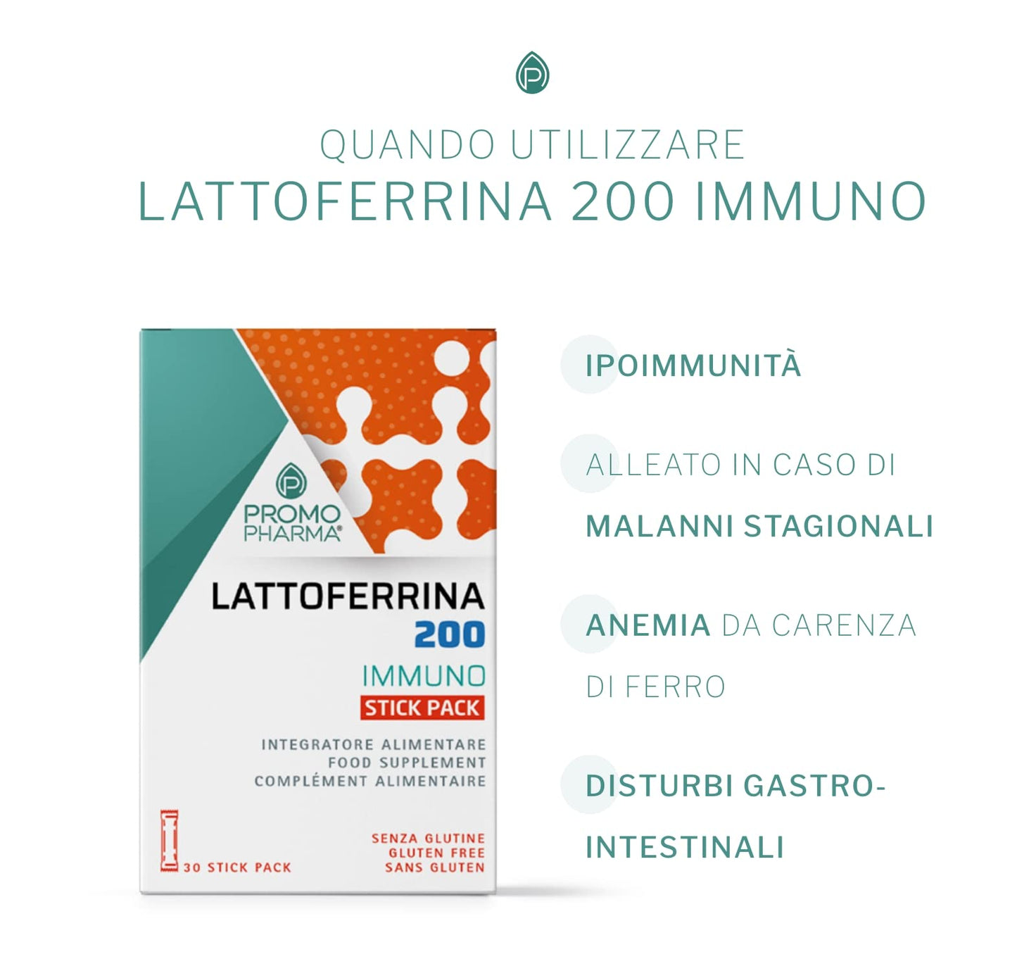 Lattoferrina 200 Immuno - Integratore Alimentare - Sostegno al Sistema Immunitario e alle Difese dell'Organismo, Ideale per Tutta la Famiglia - 30 stick pack da 1 g