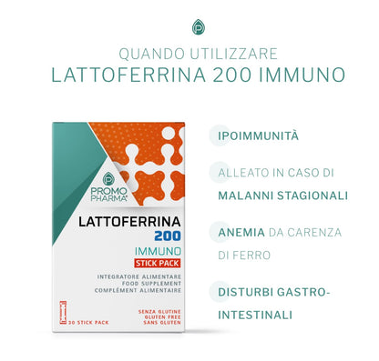 Lattoferrina 200 Immuno - Integratore Alimentare - Sostegno al Sistema Immunitario e alle Difese dell'Organismo, Ideale per Tutta la Famiglia - 30 stick pack da 1 g