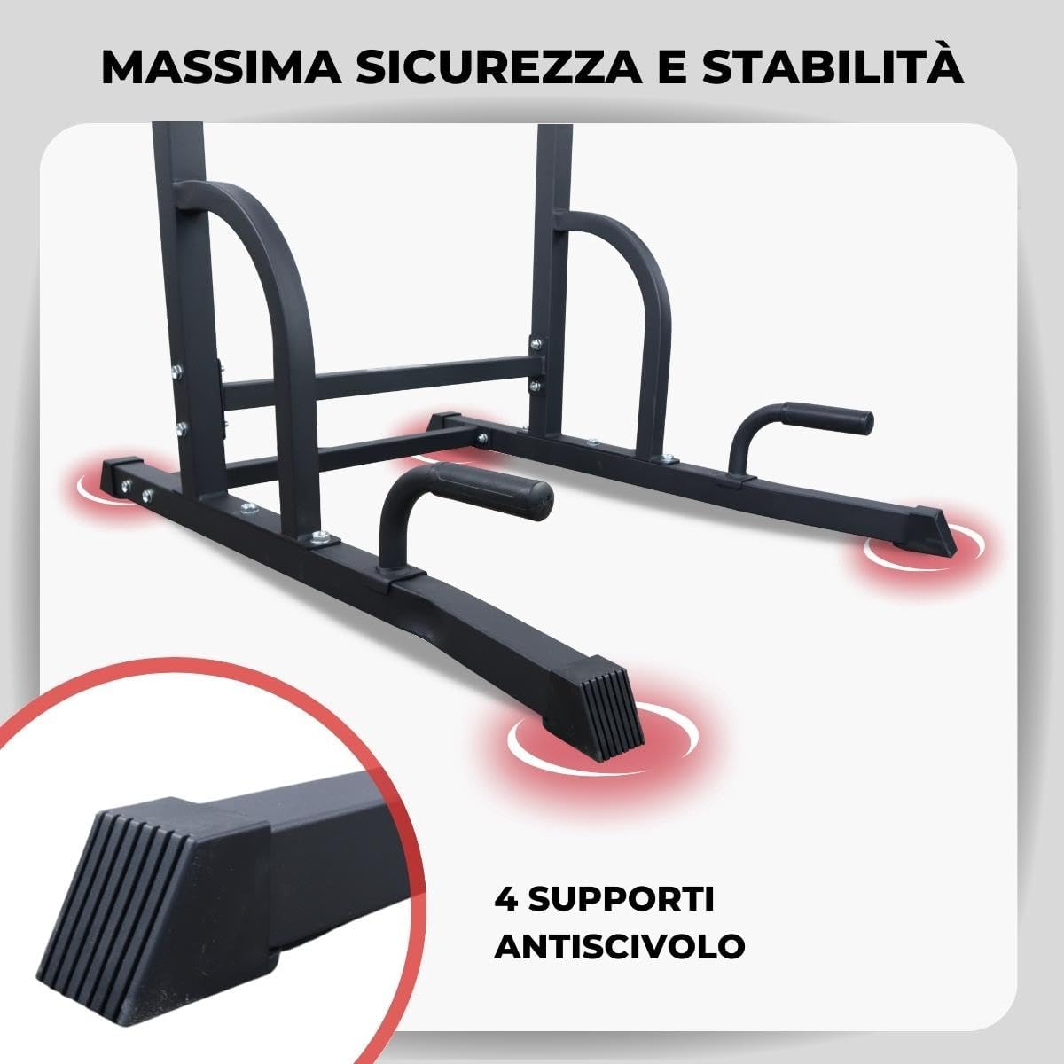 Mobiclinic® Fitness, Power Tower Dip Station, Fino a 200 kg, MultiFit, Altezza e Schienale Regolabili, Stazione di Trazione Muscolare, Torre Multifunzionale, Robusta, Palestra Domestica, Pull-up