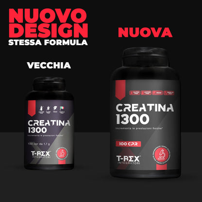 T-Rex Integratori Creatina Micronizzata Monoidrata 100 compresse da 1300mg - Integratore alimentare per massa muscolare e boost energetico pre workout