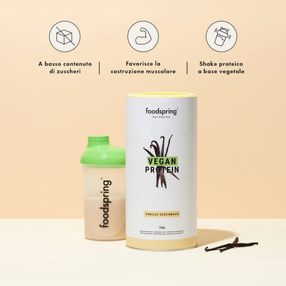 foodspring Proteine Vegane Cioccolato - 20g Proteine per Shake - Proteine Vegetali con B12, B6, acido folico, biotina, calcio e zinco - Senza Glutine e Soia