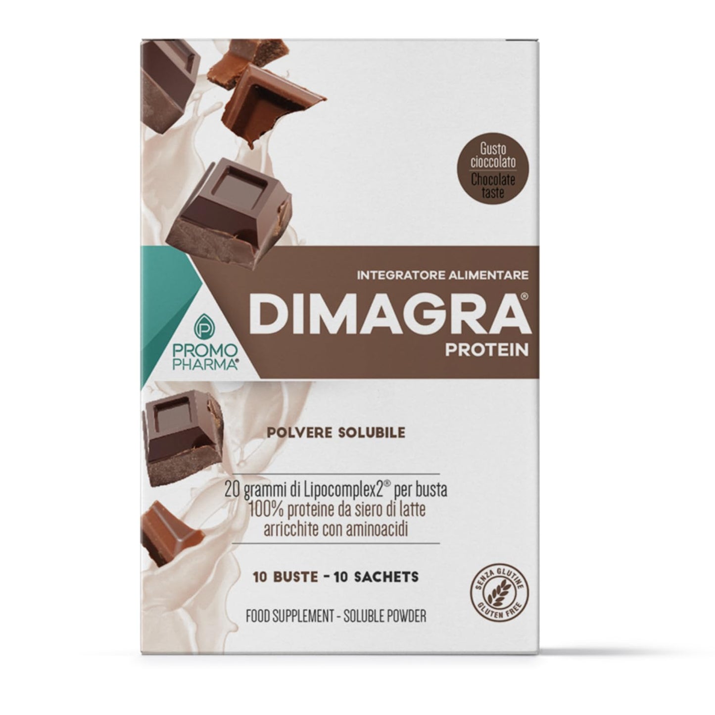 Dimagra Protein - Integratore Alimentare con proteine da siero del latte - Per dimagrire, disintossicare, per il mantenimento e la crescita della massa muscolare - Gusto cioccolato, 10 buste da 22 g