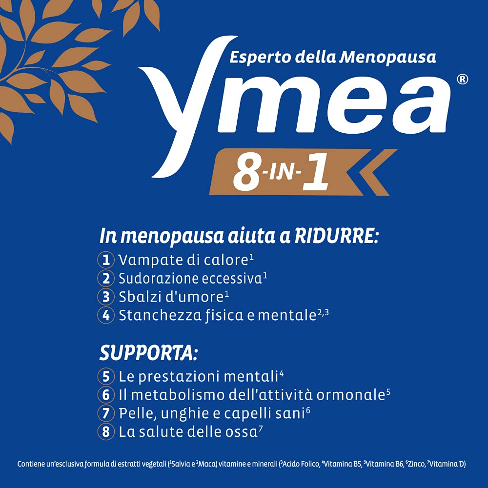 Ymea 8 In 1 Integratore Alimentare Esperto Della Menopausa, Ideale Contro Gli 8 Disturbi Più Comuni Della Menopausa, Supporta Il Metabolismo E La Salute Delle Ossa, 30 Compresse