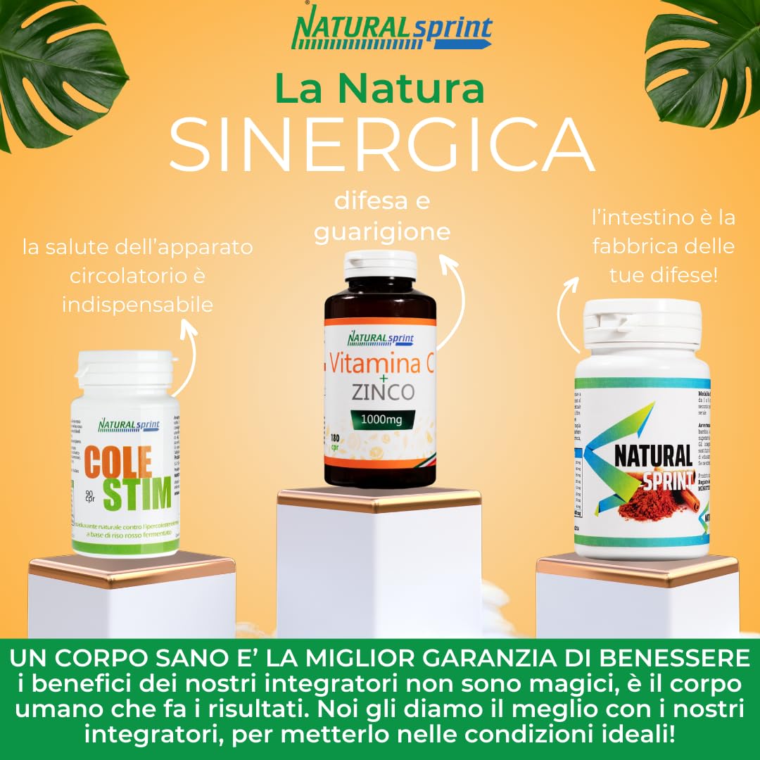 Vitamina C Pura Alto Dosaggio 1000mg + Zinco - 180 Compresse Per 6 Mesi-Vitamin C Dose Forte - Integratore Alimentare Made in Italy by NaturalSprint