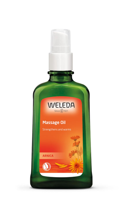 Weleda Arnica Olio per Massaggi decontratturanti per trattamenti di contratture e tensioni muscolari da fatica e stress, ideale per applicazione pre e post attività sportiva (1x200ml)