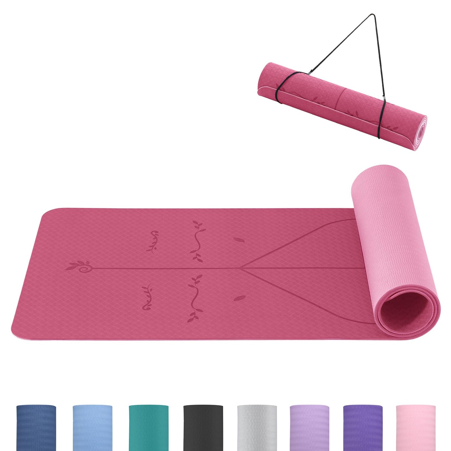 Good Nite Tappetino da yoga da 6 mm, in TPE, antiscivolo, per fitness, pilates, allenamento, yoga, pilates, allenamento, 183 x 61 x 0,6 cm