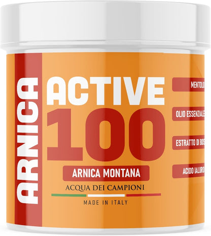 Active 100 Crema Arnica per Cavalli Uso Umano Extra Forte 600 ml, Pomata Rinfrescante per Massaggi Locali Muscoli e Articolazioni, 100% Naturale, Formato Grande e Conveniente - Acqua dei Campioni