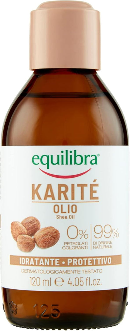 Equilibra Corpo, Olio di Karité, Olio Viso e Corpo Estratto da Burro di Karité, Azione Idratante e Protettiva, Ideale per Pelle Secca e Massaggio, con Fitosteroli e Vitamina E, 120 ml