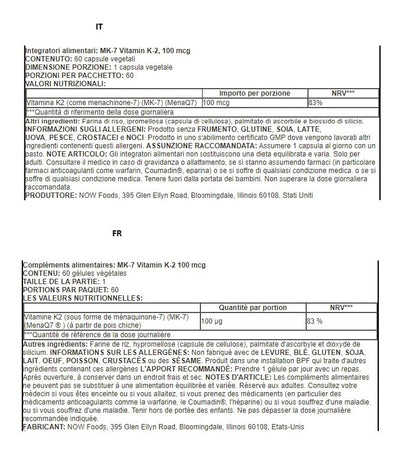 NOW Foods MK-7 Vitamina K-2, 100 mcg, 60 vcaps