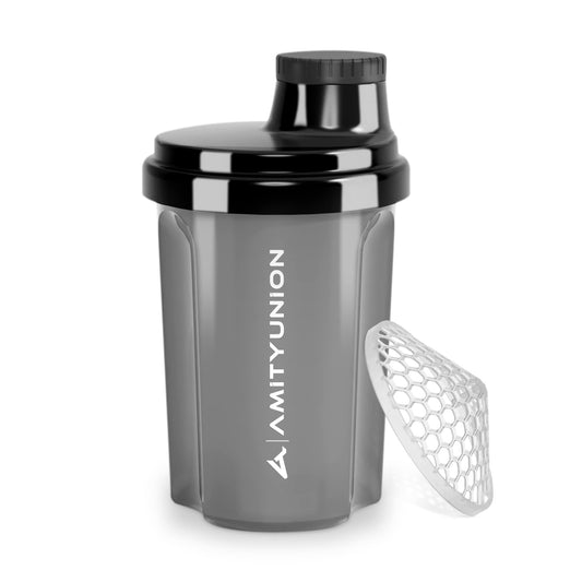 AMITYUNION Shaker per proteine 300 ml Heaven a prova di perdite, senza BPA con setaccio cliccabile e scala per frullati cremosi di siero di latte, shaker per proteine, originale in Fumo nero