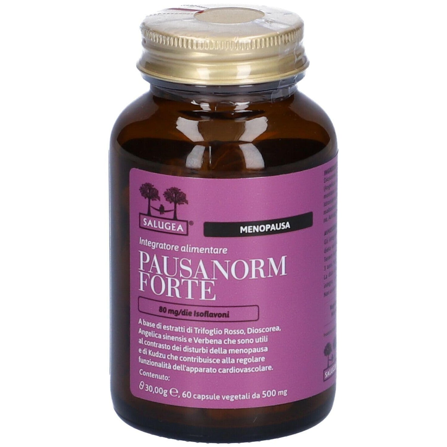 Pausanorm Forte Salugea - Integratore per la Menopausa senza Soia - 100% Naturale con Trifoglio Rosso, Kudzu, Dioscorea, Verbena - Flacone In Vetro - 60 Capsule