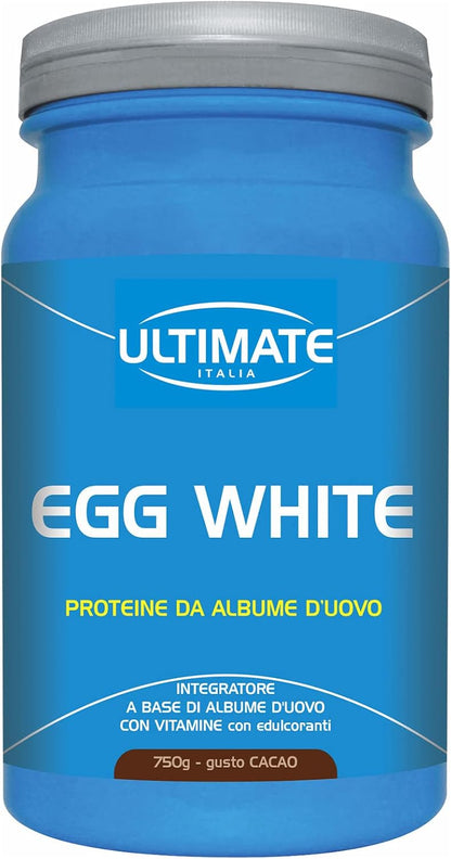 Ultimate Italia Egg White – Proteine di Albume dell'Uovo - Integratore Alimentare di Proteine a Base di Albume d'Uovo – con Vitamine B2 e B6 – Nutre la Massa Magra - Gusto Cacao, 750 Grammi