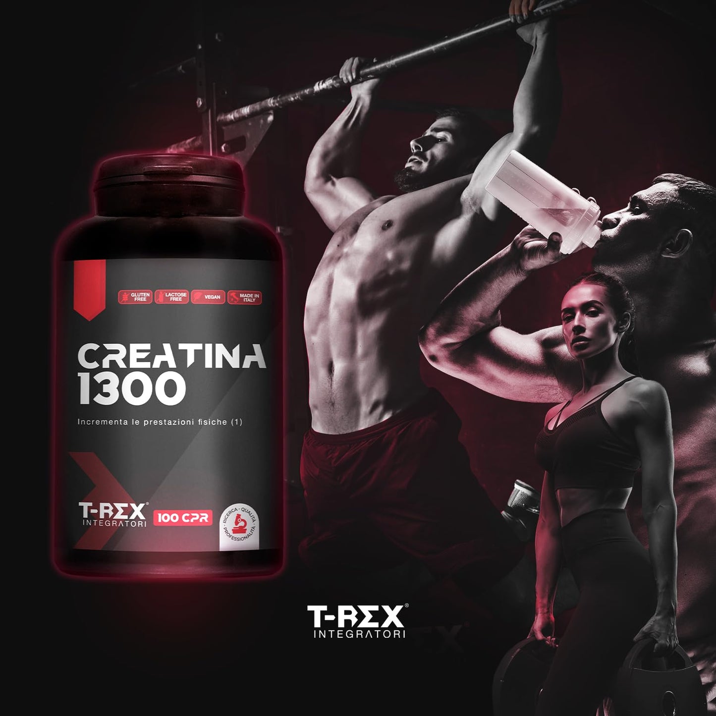 T-Rex Integratori Creatina Micronizzata Monoidrata 100 compresse da 1300mg - Integratore alimentare per massa muscolare e boost energetico pre workout