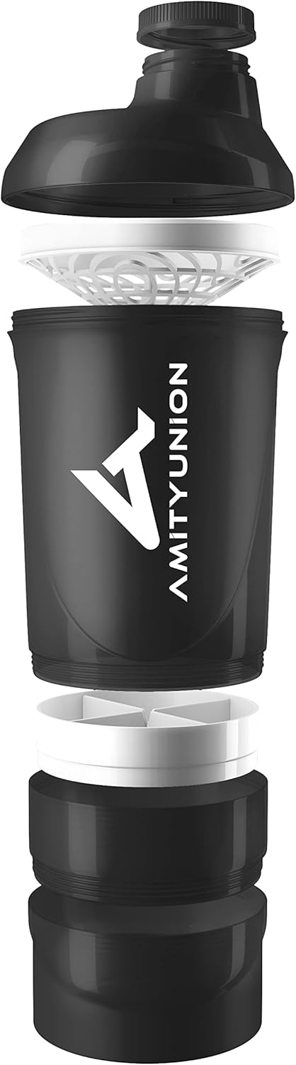 AMITYUNION Shaker per proteine - L'ORIGINALE Senza BPA con setaccio, scala per frullati di siero di latte cremosi, tazze Gym Deluxe per isolati e concentrati sportivi, (Tazza fumogena nera)