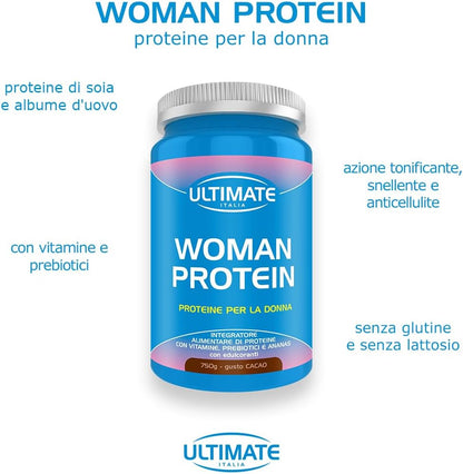 Ultimate Italia - Woman Protein proteine specifiche per donne - 750g - cacao - proteine di soia e albume d'uovo