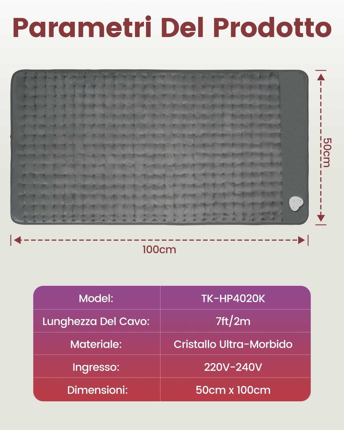 Mefine Termoforo 100x50cm, Extra Grande Termoforo Elettrico con 6 Impostazioni di Calore e 4 Timer, Riscaldamento Rapido Cuscino Termico Elettrico per Schiena Spalle Cervicale Lombare, Lavabile