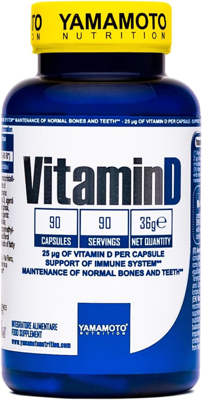 YAMAMOTO Nutrition, Vitamin D 90 Capsule, Integratore Alimentare con Vitamina D, Aiuta l'Organismo ad Assorbire Calcio e Fosforo, 25 mcg per Capsula