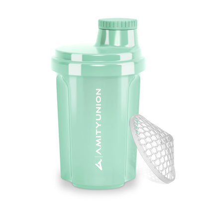 AMITYUNION Shaker per proteine 300 ml Heaven a prova di perdite, senza BPA con setaccio cliccabile e scala per frullati cremosi di siero di latte, shaker per proteine, originale in Fumo nero