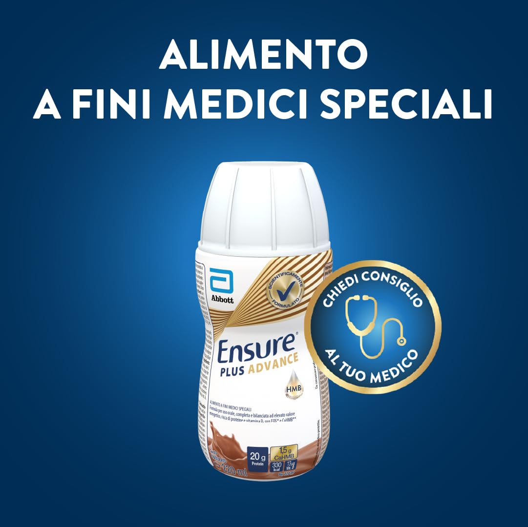 Ensure Plus Advance Supplemento Nutrizionale Ipercalorico ed Iperproteico |Formato bevanda| Alimento a fini medici speciali iperproteico| Confezione 4x220ml Gusto Cioccolato