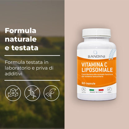 Bandini® Vitamina C Liposomiale 1000mg, 3 mesi, Vegana | Vit C 100% Vegana ad Alto dosaggio | Sistema Immunitario, Ossa, Cartilagini, Pelle, Denti, Stanchezza | Vitamin C Pura Acido Ascorbico 180 cps