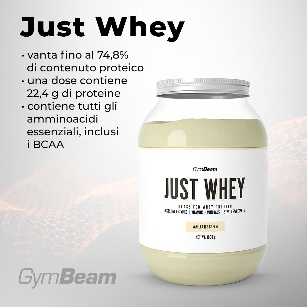 GymBeam Just Whey, Proteine in Polvere Multicomponente da Siero di Latte, Concentrato e Idrolizzato, 22,4g Proteine per Dose, con BCAA e Amminoacidi Essenziali (1000 g, Chocolate Milkshake)