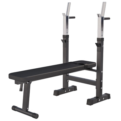 GORILLA SPORTS® Panca Pesi - con Porta Bilanciere, Regolabile e Pieghevole, Carico Max. 200kg, in Altezza, Nera/Bianca - Panca Piatta, Palestra, per Sollevamento, Multifunzione, Allenamento, Fitness