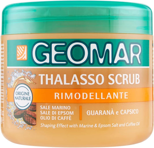 GEOMAR | Thalasso Scrub Corpo Rimodellante, Con Sale Marino, Sale di Epsom, Olio di Caffe ed estratti di Guaranà e Capsico, Made in Italy, 600 g