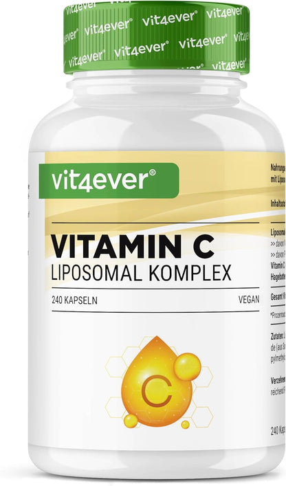 Vitamina C liposomiale - 240 capsule vegane - Premium: altamente dosata con 1000 mg di vitamina pura al giorno - Biodisponibilità particolarmente elevata