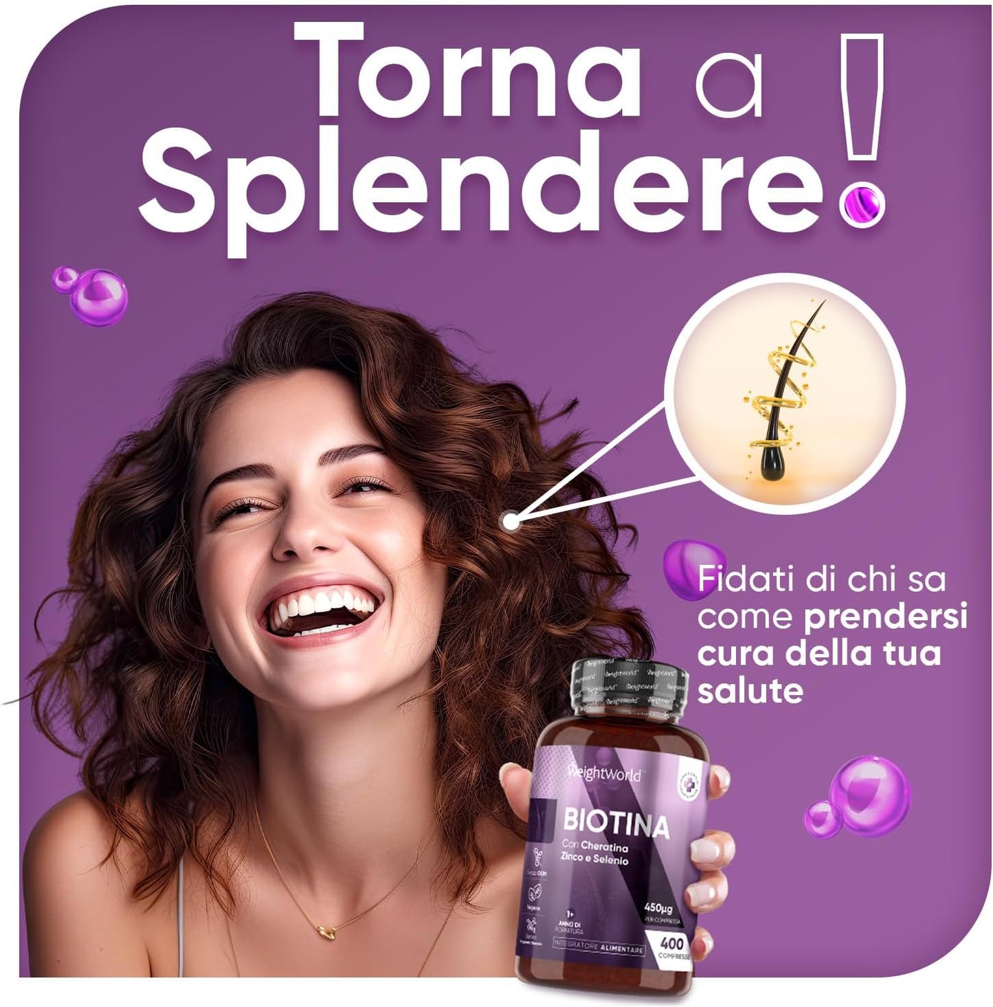 Biotina Capelli + Cheratina + Selenio + Zinco 400 Micro-Compresse (13+ Mesi) Vitamina B7 per Pelle, Unghie, Capelli, Biotina Integratore Alto Dosaggio + Zinco Selenio Cheratina Senza Magnesio Stearato