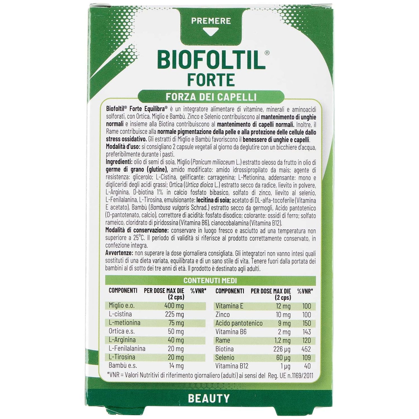 equilibra Integratori Alimentari, Biofoltil Forte, Integratore per il Benessere di Capelli e Unghie, a Base di Zinco, Selenio e Rame, con Ortica, Miglio e Bambù, 32 Capsule