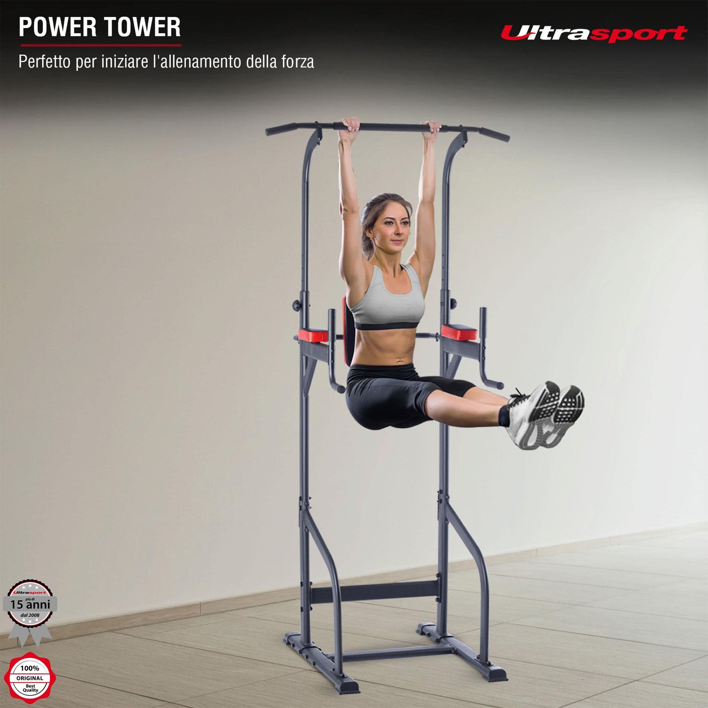 Ultrasport Power Tower, stazione per pull-up e dip, torre fitness, regolabile in altezza, home gym, torre di forza, regolabile fino a 150 kg di peso dell'utente