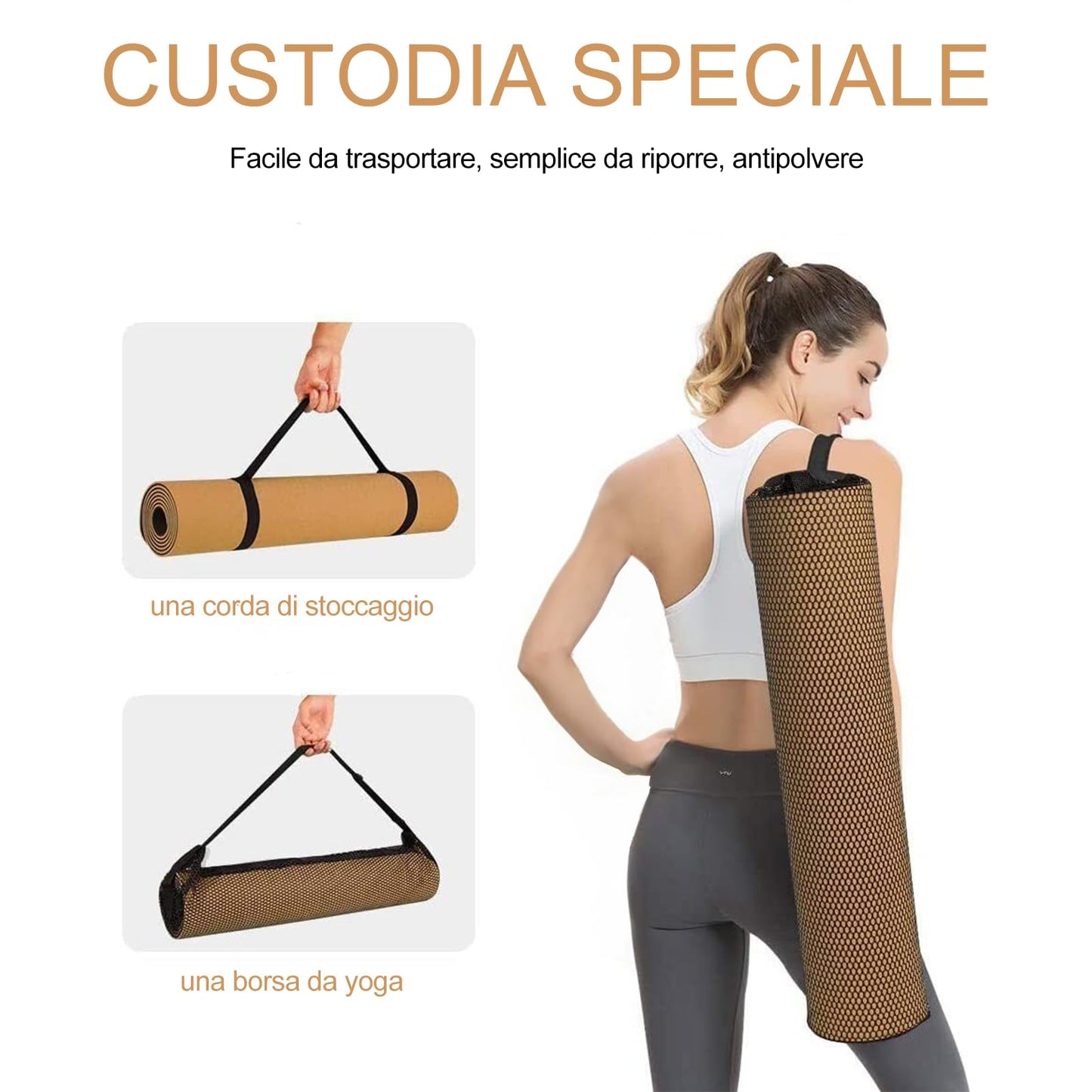 Tappetino Yoga in TPE Ecologico, m MU, Tappeto Allenamento Antiscivolo Doppia Faccia ad Alta Densita Materassino, Impermeabile Dimensione di 183 x 61 x 0.6 cm con Custodia