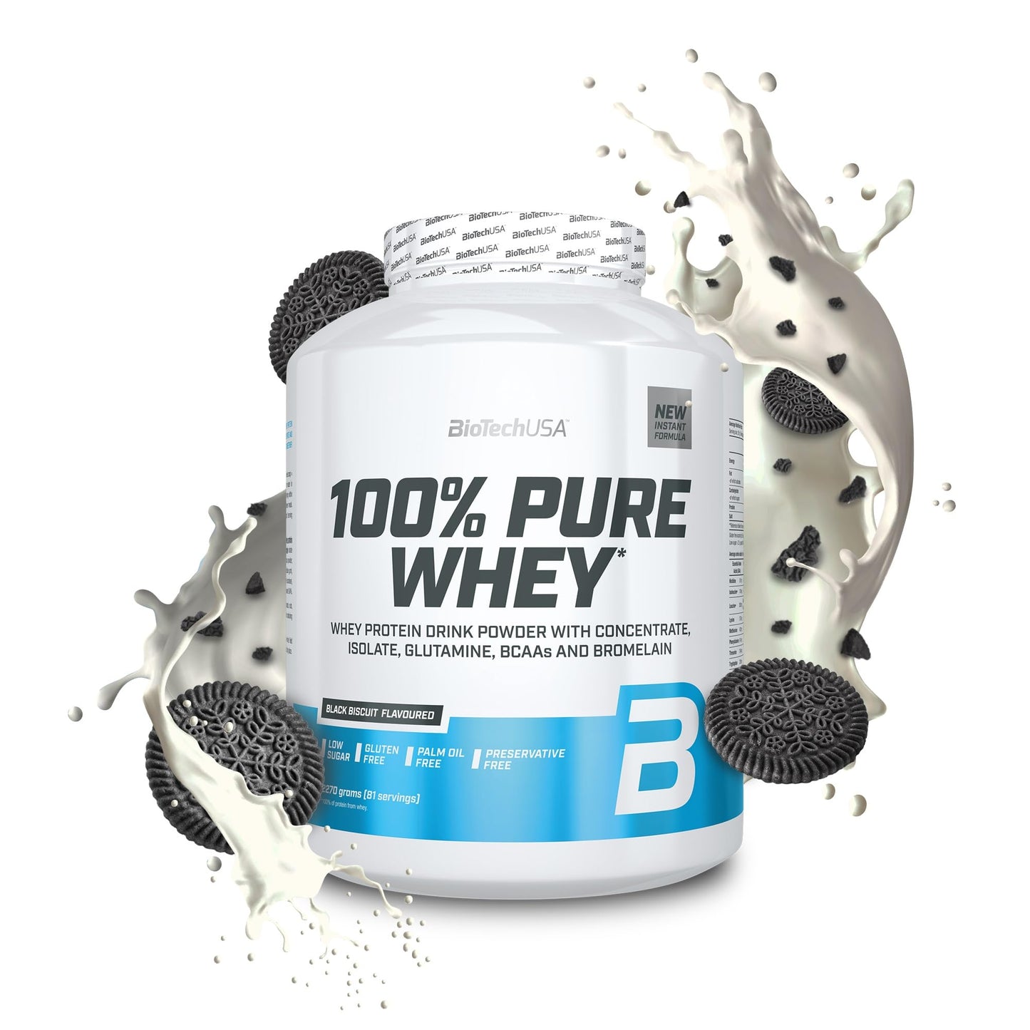 BioTechUSA 100% Pure Whey Complesso proteico del siero di latte con bromelina, aminoacidi, senza zuccheri aggiunti, senza olio di palma e con edulcorante, 1 kg, Cioccolato