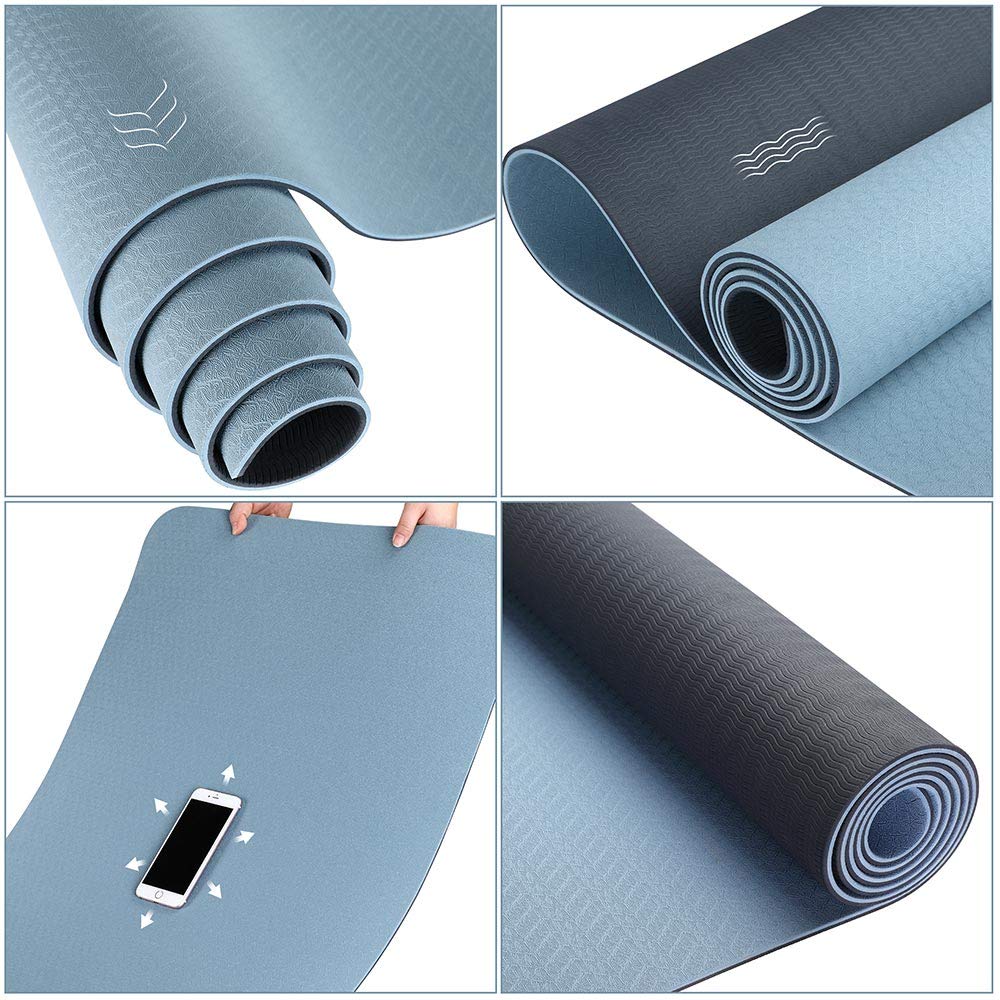 BAKAJI Tappetino Yoga in TPE Ecologioco Doppio Strato Antiscivolo Alta Densità Materassino Tappeto Allenamento Fitness Aerobica Palestra Ginnastica Dimensione 180 x 61 cm con Custodia