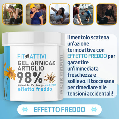 Arnica Gel Forte 550 ml, Arnica per Cavalli Uso Umano Effetto Freddo 98% con Artiglio del Diavolo Vitamina E Canfora per Massaggi Locali 100% BIO e Made in Italy - FITOATTIVI