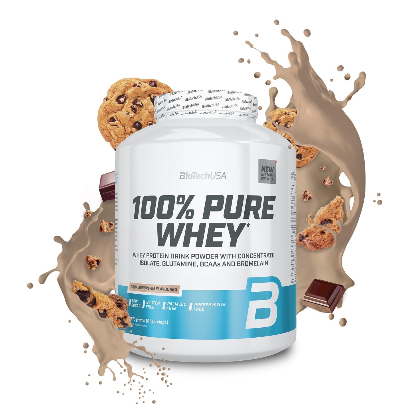 BioTechUSA 100% Pure Whey Complesso proteico del siero di latte con bromelina, aminoacidi, senza zuccheri aggiunti, senza olio di palma e con edulcorante, 1 kg, Cioccolato