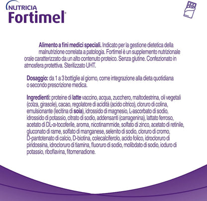 Fortimel, Alimento a Fini Medici Speciali Normocalorico e Iperproteico, per il Trattamento della Malnutrizione Proteica, Gusto Cioccolato - 4 bottiglie da 200 ml