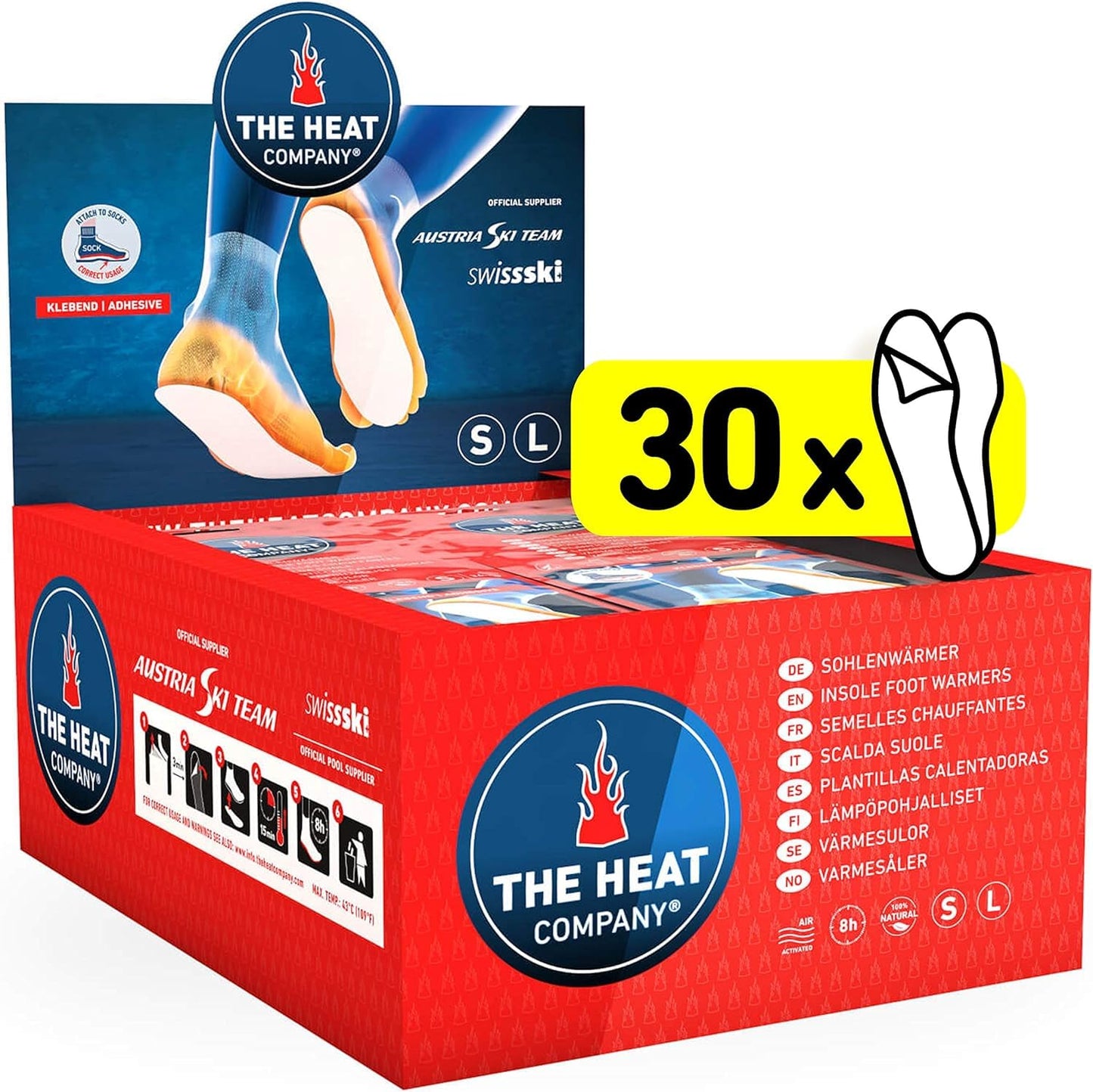 THE HEAT COMPANY Scalda-Suole Adesivo - 5 o 30 Paia - Extra Caldo - Scaldapiedi - 8 Ore Piedi Caldi - Pronti all'Uso - autoriscaldante - Puro Naturale - Taglia Small o Large