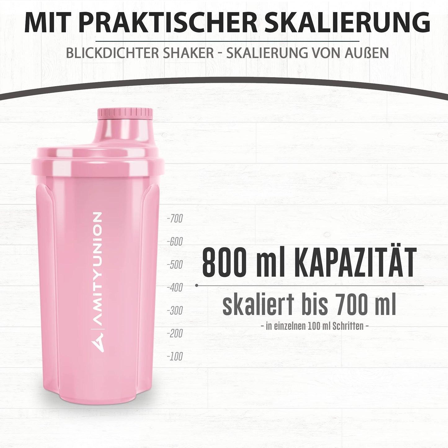 AMITYUNION Shaker per proteine 500 ml Heaven a prova di perdite, senza BPA con setaccio cliccabile e scala per frullati cremosi di siero di latte, shaker per proteine, originale in Rosa