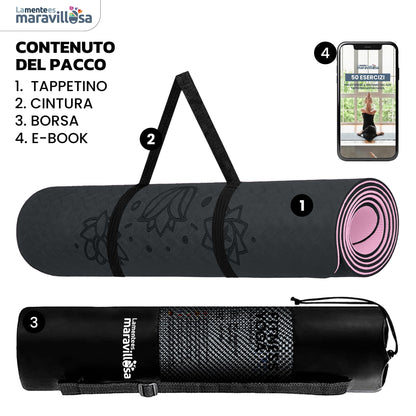 LA MENTE ES MARAVILLOSA - Tappetino per Yoga, Pilates, Fitness o Altri Sport, Tappetino Antiscivolo in TPE con Borsa a Tracolla, Tappetino da Allenamento 183 x 61 cm