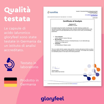 Acido Ialuronico Integratore, Puro 525mg ad Alto Dosaggio, per Pelle, Articolazioni e Ossa, con 500-700 kDa per Capsula, 90 Capsule Vegan per 3 Mesi di Cura