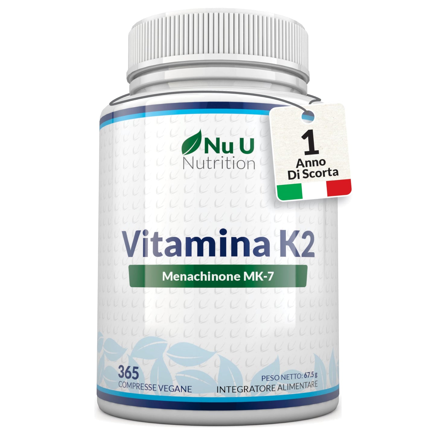 Vitamina K2 MK7 200mcg - 365 Compresse Vegane - 1 Anno di Scorta - Vit K2 Menachinone MK-7 - Nu U Nutrition