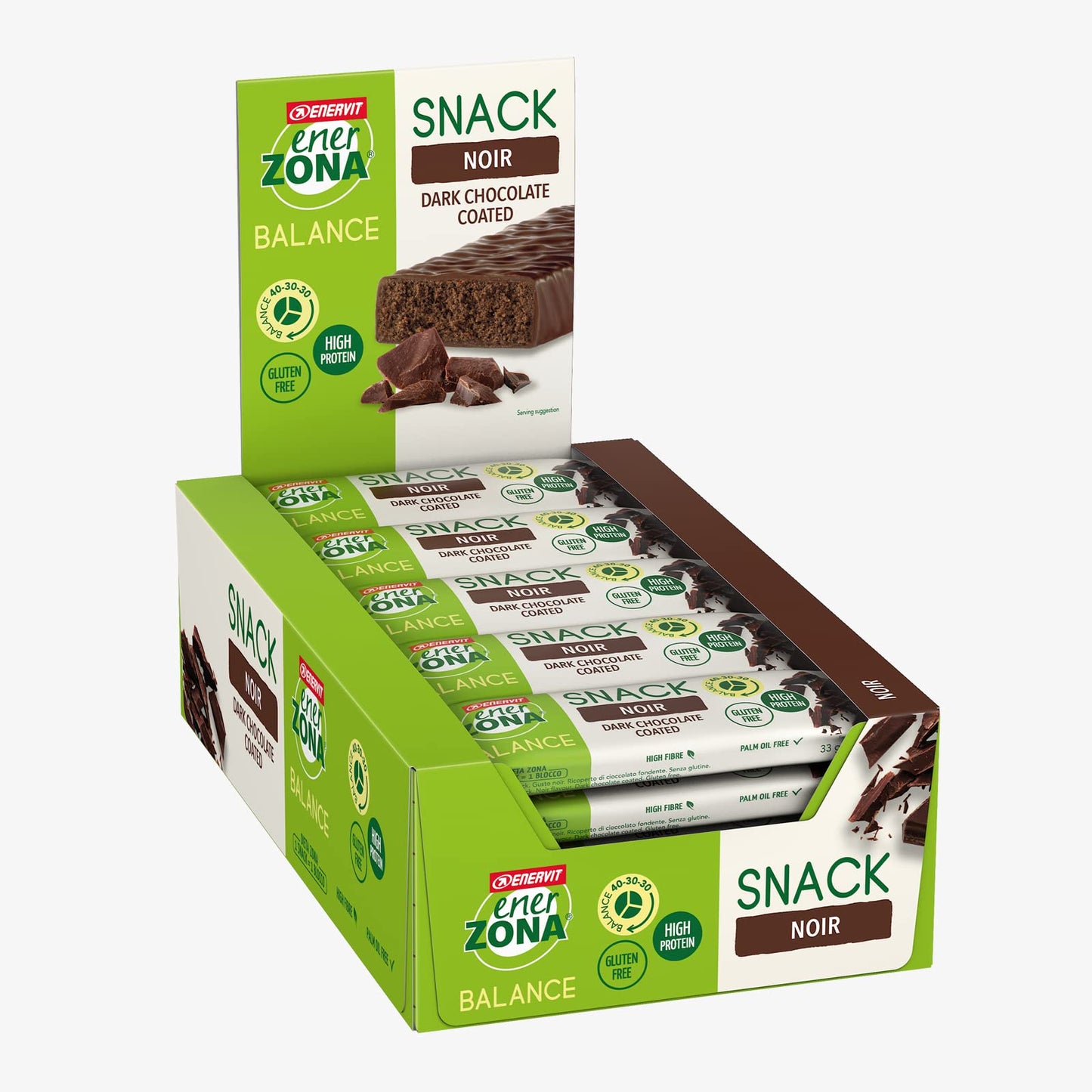 Enervit, Enerzona Protein Snack 40-30-30 Gusto Noir Cioccolato Fondente, 30 Barrette Proteiche da 33gr Dieta a Zona con Proteine del Latte e Fibre, Senza Olio di Palma