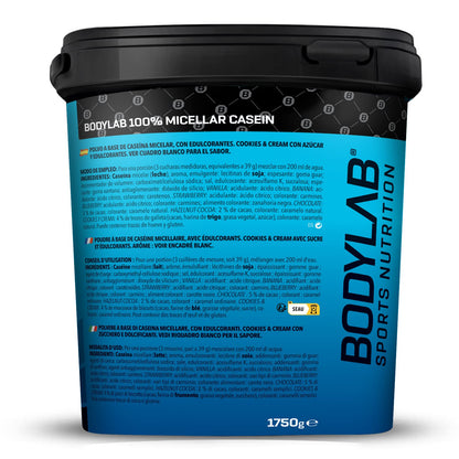 Bodylab24 Casein Micellar Fragola 1750g, 100% caseina pura, ricca di aminoacidi BCAA, lunga sensazione di sazietà, supporta la costruzione muscolare, ideale durante una dieta proteica