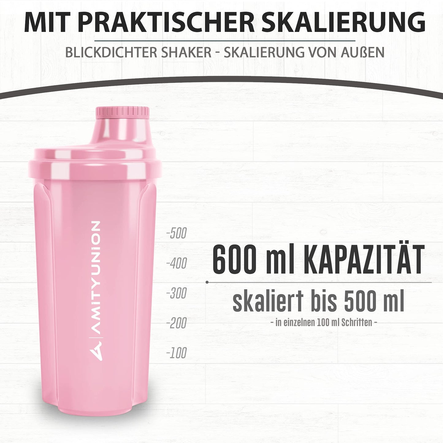 AMITYUNION Shaker per proteine 500 ml Heaven a prova di perdite, senza BPA con setaccio cliccabile e scala per frullati cremosi di siero di latte, shaker per proteine, originale in Rosa