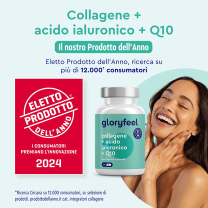 Collagene Marino con Acido Ialuronico, con Coenzima Q10, Vitamina C e Zinco, Vitamine A, B12, D3, Magnesio, 60 Capsule, Collagene Marino Idrolizzato, Collagene Integratore Pelle, Ossa e Articolazioni